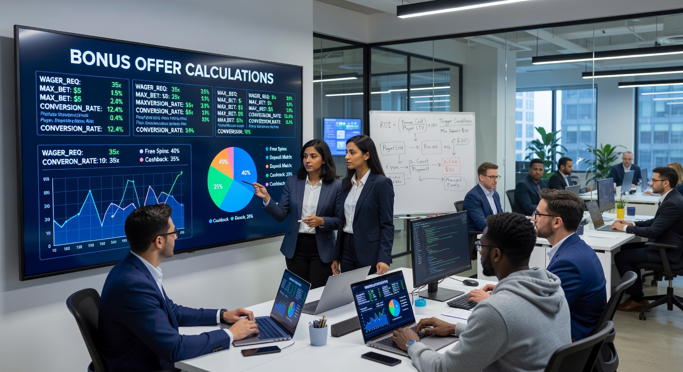 Behind the scenes view of online casino bonus calculation systems showing data analytics dashboards and algorithms