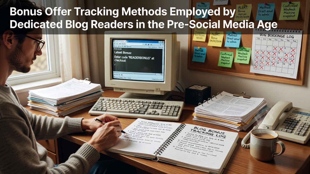 Dedicated blog readers tracking bonus offers on early internet setups with multiple browser windows open