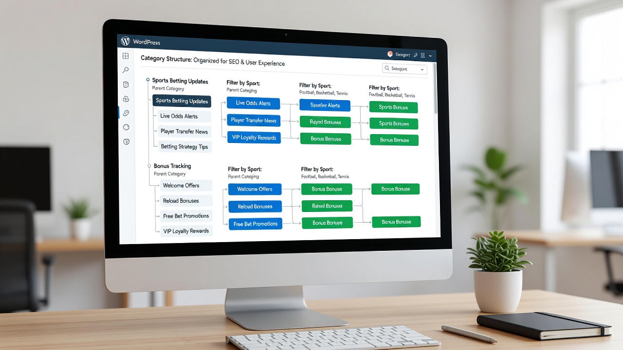 Example of nested categories in a WordPress sports betting blog archive